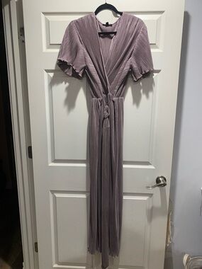 Pleated Lavender Mauve Dress with Tie Waist